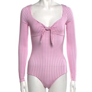 NWT CAROLINE CONSTAS Jessie checked stretch-jersey bodysuit